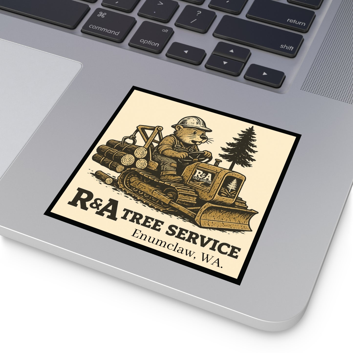 Beaver Skiddin' logs Sticker (R&A Tree Service) Enumclaw, WA.