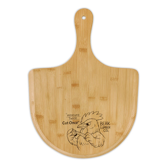 Engraved "Measure Twice, Cut Once" Beak Pizza Board