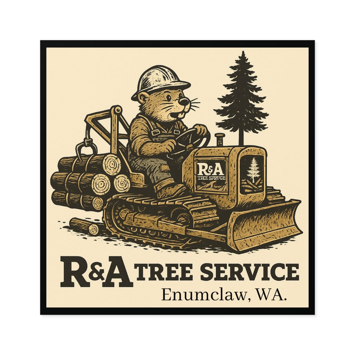 Beaver Skiddin' logs Sticker (R&A Tree Service) Enumclaw, WA.