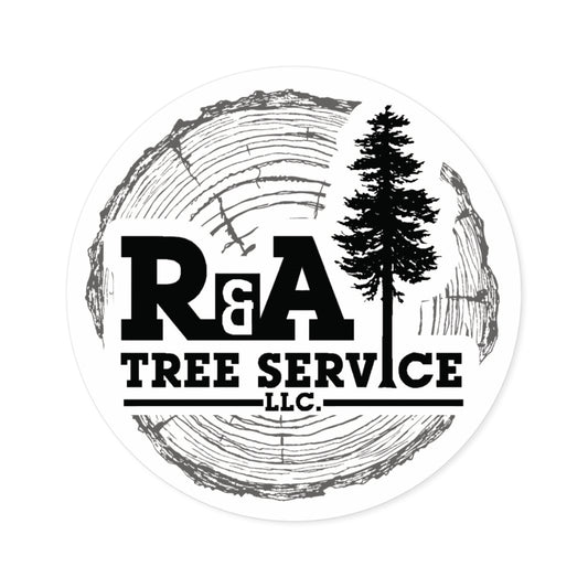R&A Tree Service Fir Log Logo Round Sticker — Indoor/Outdoor Vinyl