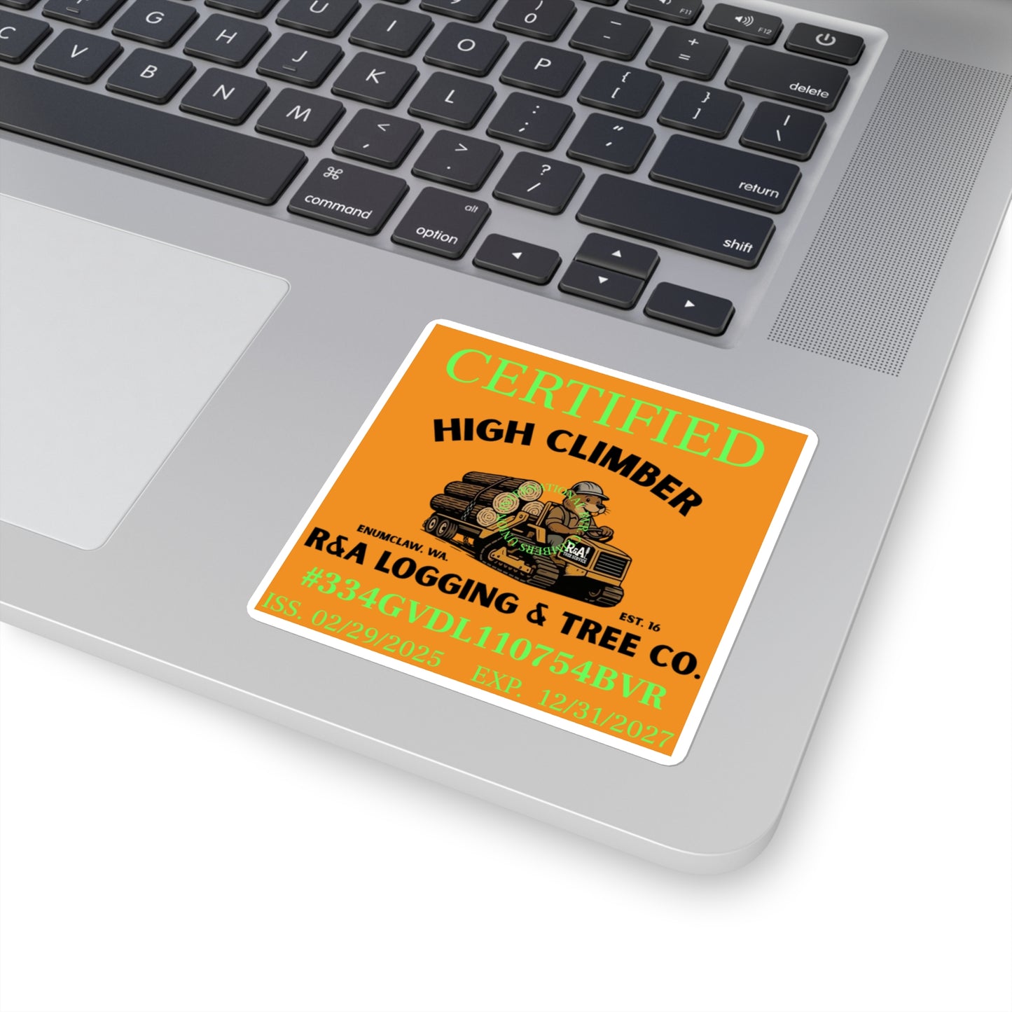 Certified High Climber Square Sticker — R&A Logging & Tree Co. Badge
